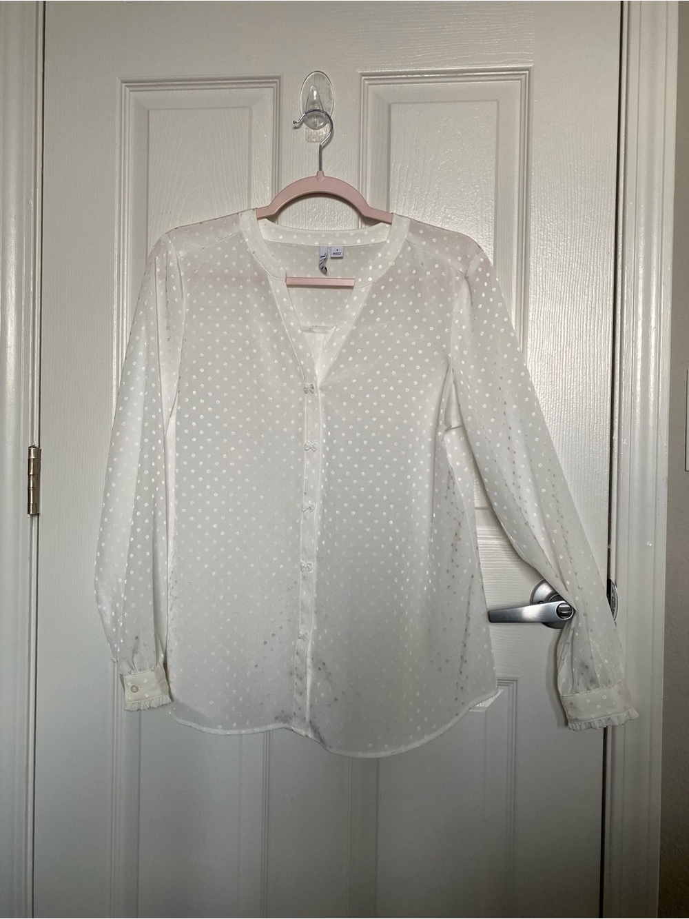 ELLE Ivory Tonal Polka Dot Long Sleeve Blouse Small